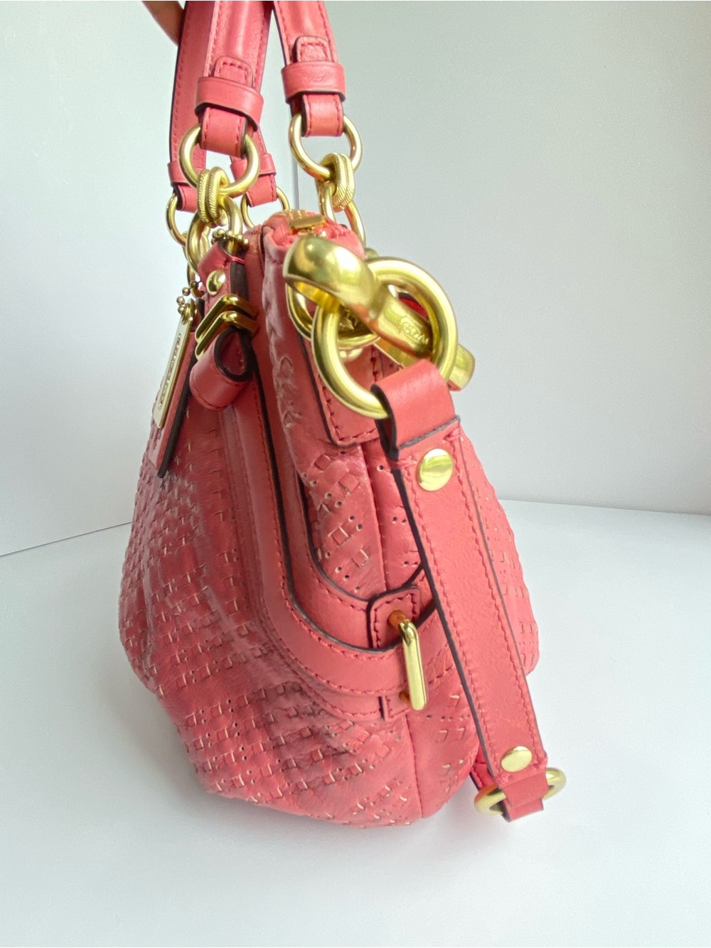 Coach Madison Woven Leather Sophia Satchel in Rose Pink - Picture 8 of 14